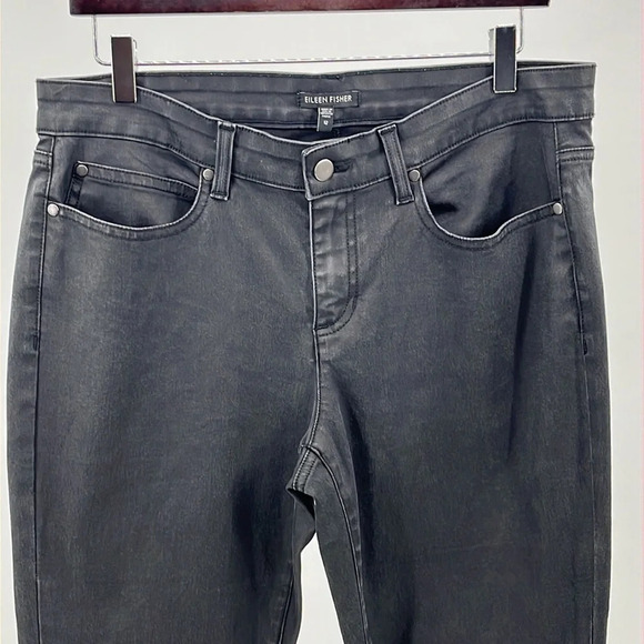 Eileen Fisher Wax Coated Organic Cotton Skinny Jeans/Pants in Black - Size 12 - Picture 3 of 7
